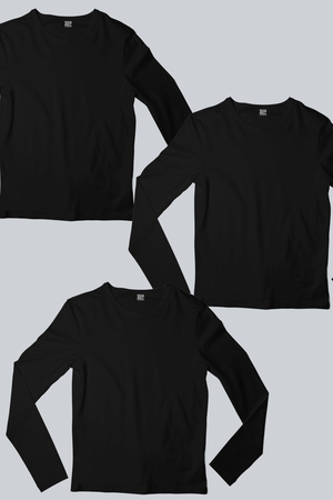 Düz, Baskısız Siyah Uzun Kollu Kadın 3'lü Eko Paket T-shirt - Thumbnail