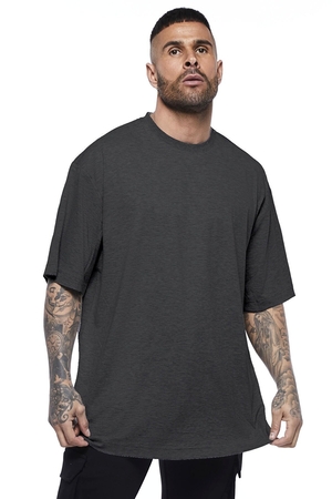 Düz, Baskısız Antrasit Oversize Kısa Kollu Erkek T-shirt - Thumbnail