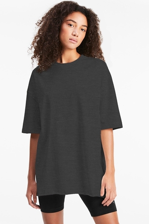  - Düz, Baskısız Antrasit Oversize Kısa Kollu Kadın T-shirt