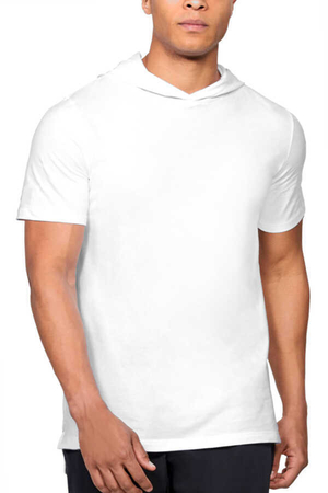 Düz, Baskısız Basic Beyaz Kapşonlu Kısa Kollu Erkek T-shirt - Thumbnail