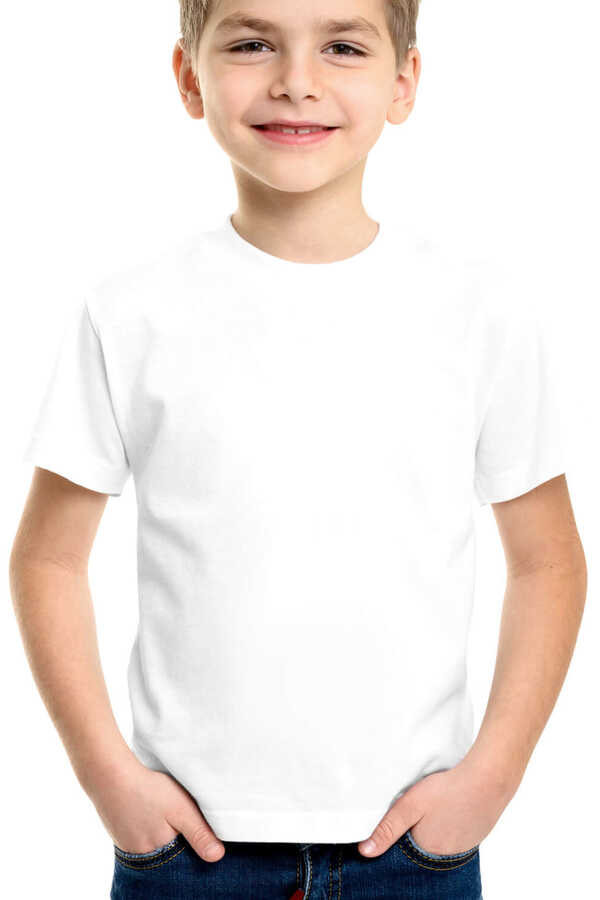 Düz, Baskısız Basic Kısa Kollu Beyaz Çocuk Tişört