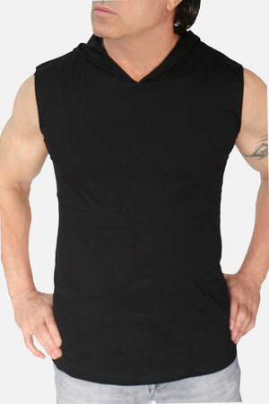 Düz, Baskısız Basic Siyah Kapşonlu Kesik Kol | Kolsuz Erkek T-shirt - Thumbnail
