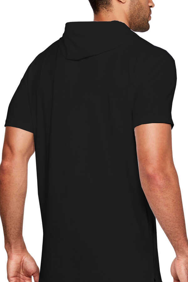 Düz, Baskısız Basic Siyah Kapşonlu Kısa Kollu Erkek T-shirt