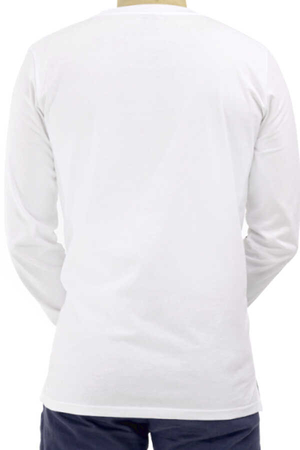 Düz, Baskısız Beyaz Bisiklet Yaka Uzun Kollu Penye Erkek T-shirt - Thumbnail
