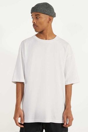  - Düz, Baskısız Beyaz Oversize Kısa Kollu Erkek T-shirt