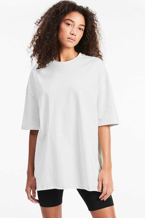 Düz, Baskısız Beyaz Oversize Kısa Kollu Kadın T-shirt - Thumbnail