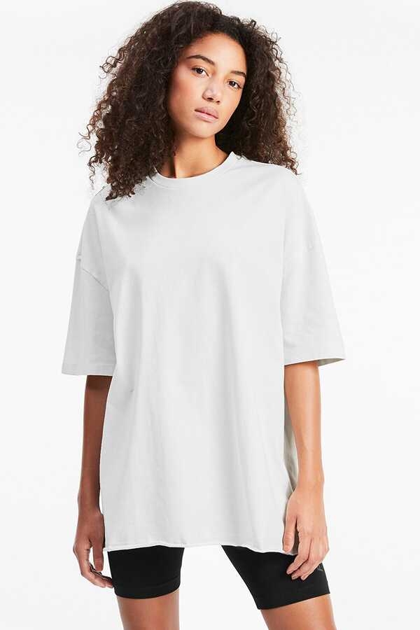 Düz, Baskısız Beyaz Oversize Kısa Kollu Kadın T-shirt