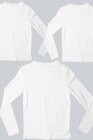 Düz, Baskısız Beyaz Uzun Kollu Erkek Tişört 3'lü Eko Paket - Thumbnail