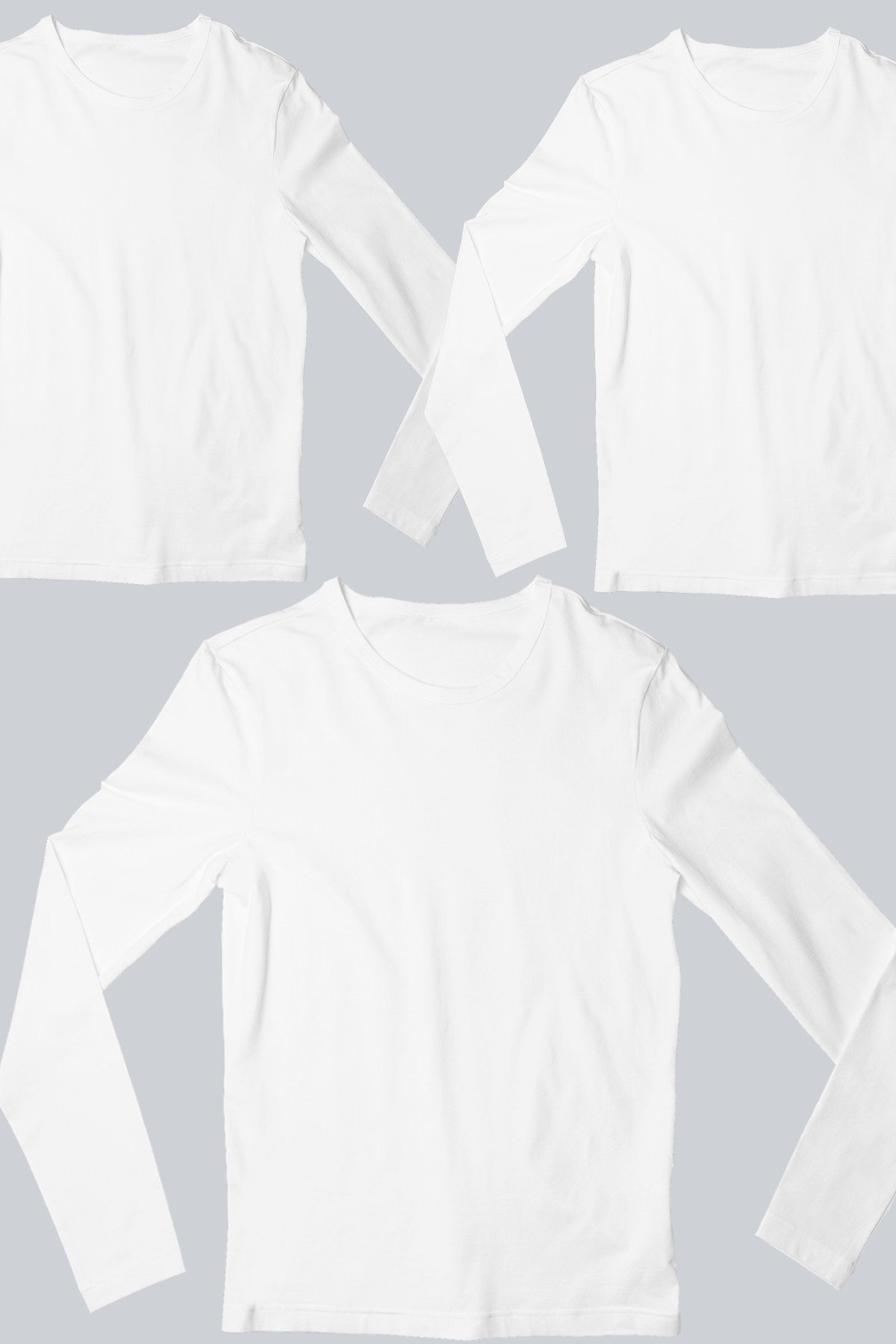 Düz, Baskısız Beyaz Uzun Kollu Erkek Tişört 3'lü Eko Paket