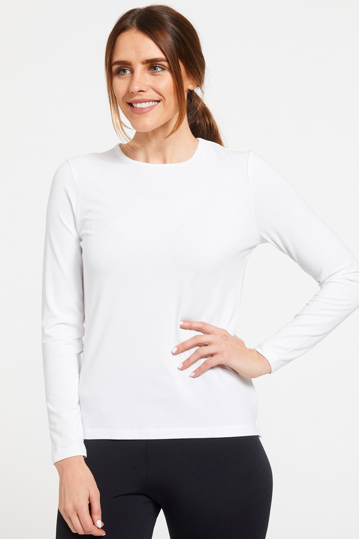 Düz, Baskısız Beyaz Uzun Kollu Kadın T-shirt 3'lü Eko Paket