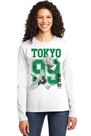  - Tokyo 99 Beyaz Bisiklet Yaka Uzun Kollu Kadın Penye T-shirt