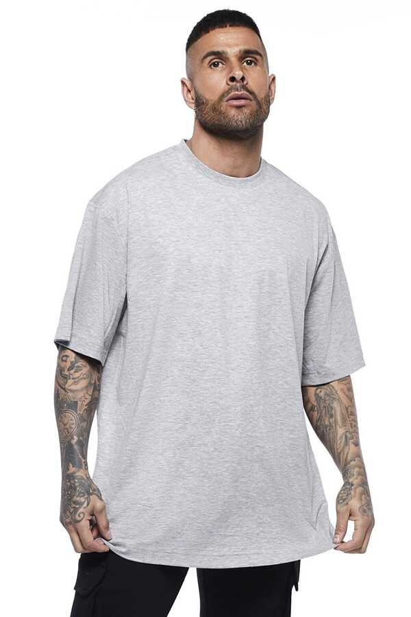 Düz, Baskısız Gri Oversize Kısa Kollu Erkek T-shirt