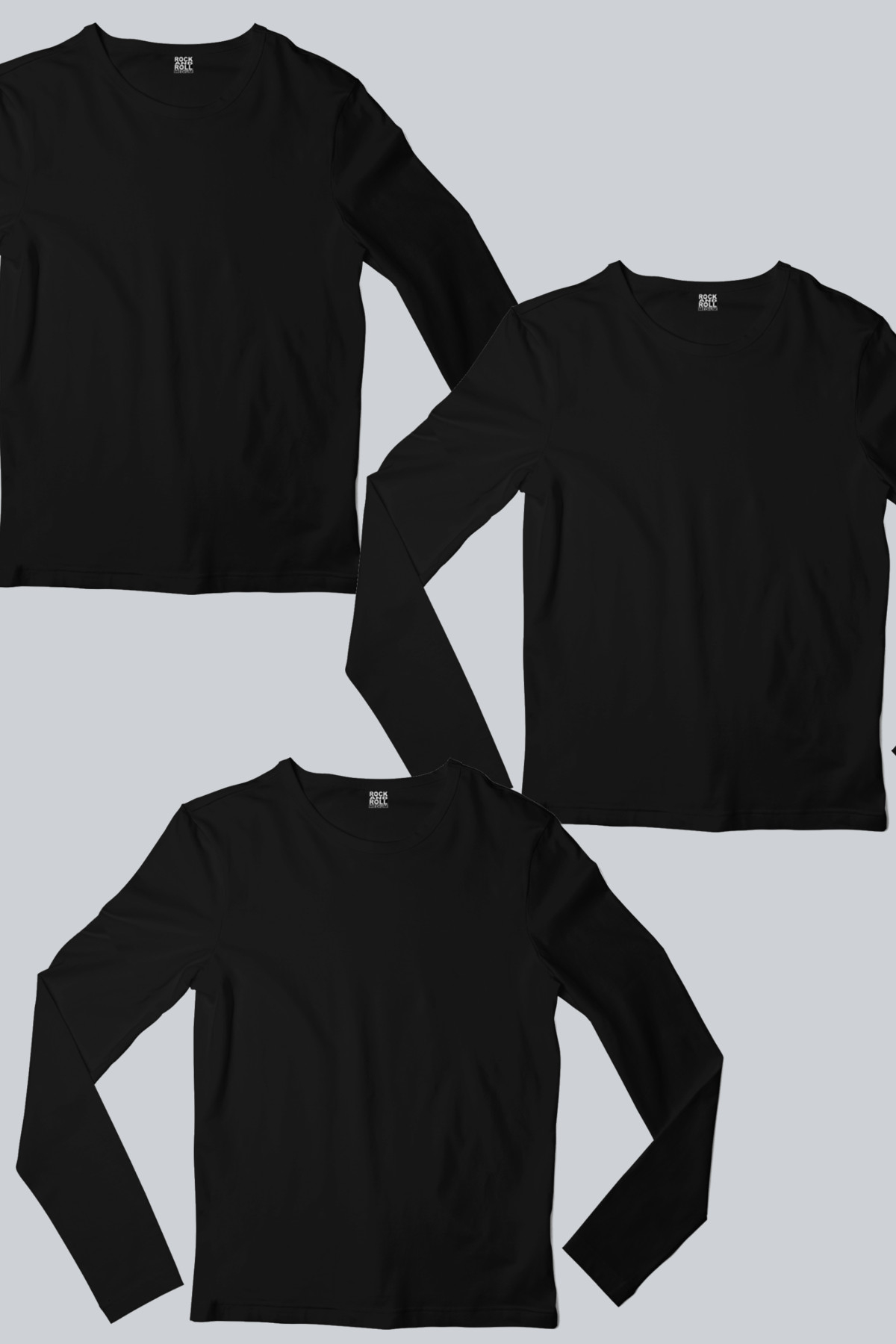 Düz, Baskısız Siyah Uzun Kollu Erkek Tişört 3'lü Eko Paket