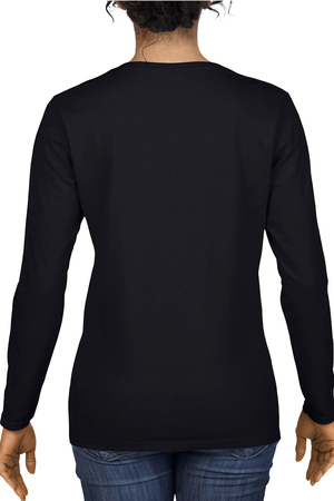Sütlü Sade Siyah Bisiklet Yaka Uzun Kollu Penye Kadın T-shirt - Thumbnail