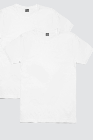 Düz, Baskısız Beyaz Kadın 2'li Eko Paket T-shirt - Thumbnail