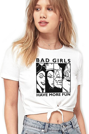 Eğlenceli Kadınlar Beyaz Kısa, Kesik Bağlı Crop Top Kadın T-shirt - Thumbnail