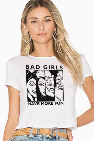 Eğlenceli Kadınlar Beyaz Kısa, Kesik Crop Top Kadın T-shirt - Thumbnail