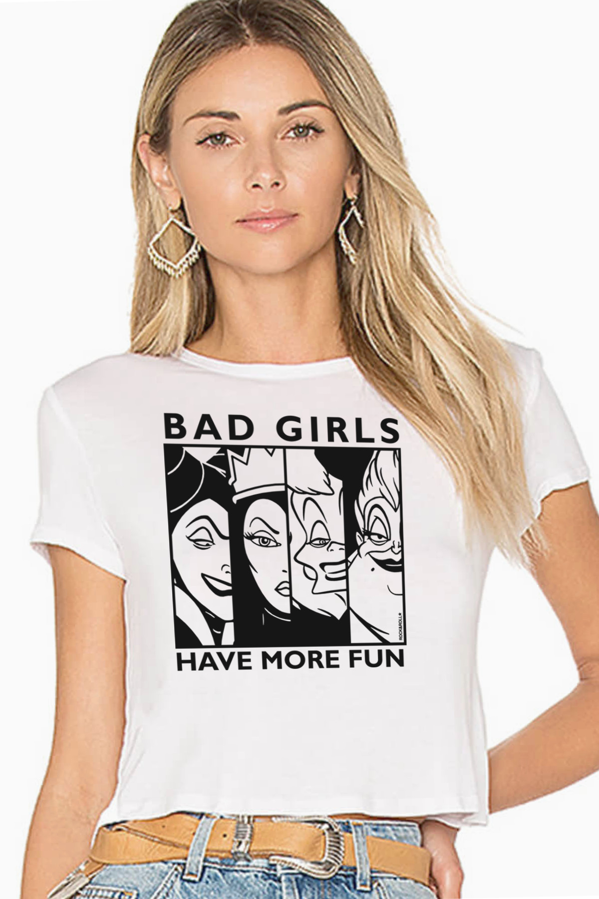 Eğlenceli Kadınlar Beyaz Kısa, Kesik Crop Top Kadın T-shirt