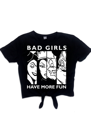 Eğlenceli Kadınlar Siyah Kısa, Kesik Bağlı Crop Top Kadın T-shirt - Thumbnail