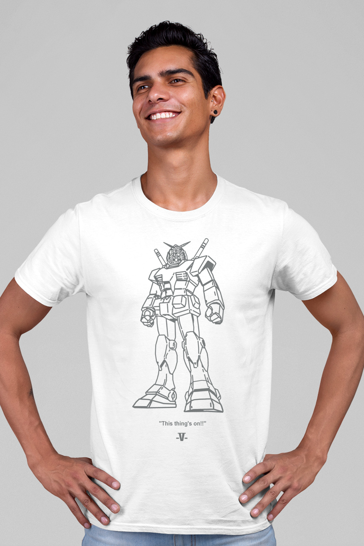 Robotic Ön ve Arka Baskılı Beyaz Kısa Kollu Erkek T-shirt