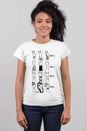 Eller Ve Yıllar Kısa Kollu Beyaz Kadın T-shirt - Thumbnail