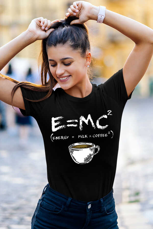 Enerjik Kahve Kısa Kollu Siyah Kadın T-shirt