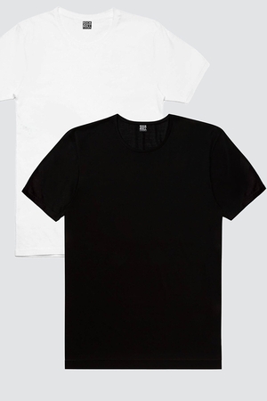 Rock & Roll - Düz, Baskısız Siyah, Beyaz T-shirt Erkek 2'li Eko Paket