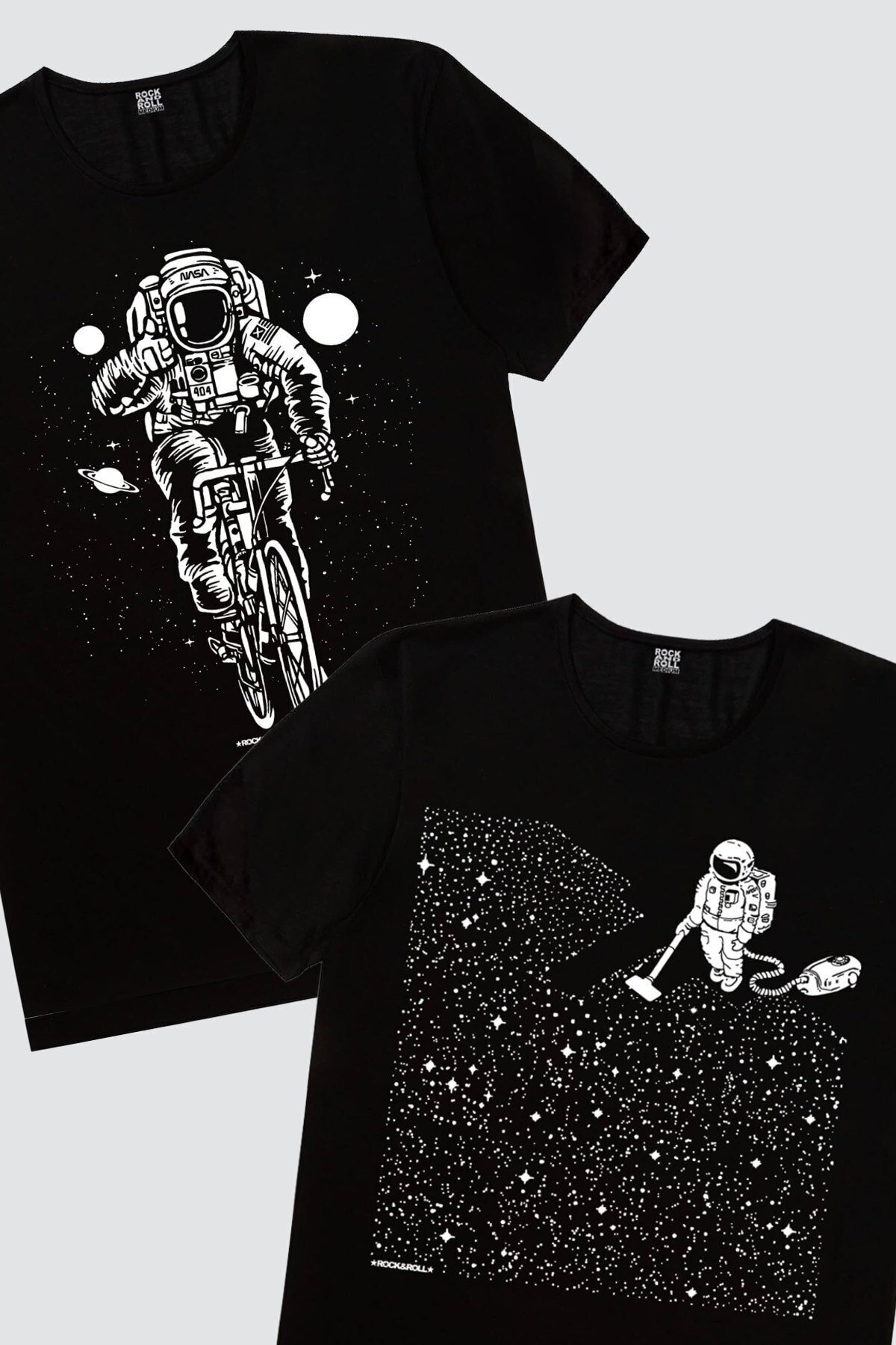 Bisikletli Astronot, Süpürgeli Astronot Erkek 2'li Eko Paket T-shirt
