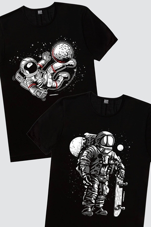 Kaykaycı Astronot, Futbolcu Astronot Erkek2'li Eko Paket T-shirt - Thumbnail