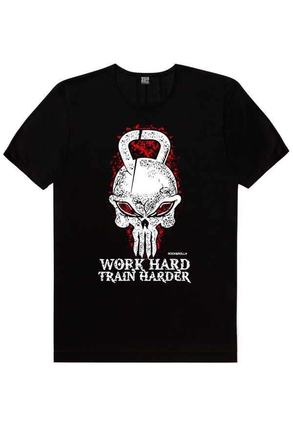 Kulplu Kafa Siyah Kısa Kollu Erkek T-shirt