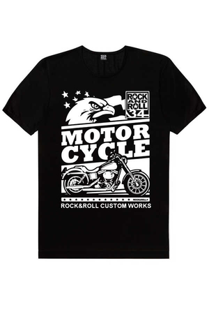 Rock & Roll - Özel Yapım Moto Siyah Kısa Kollu Erkek T-shirt