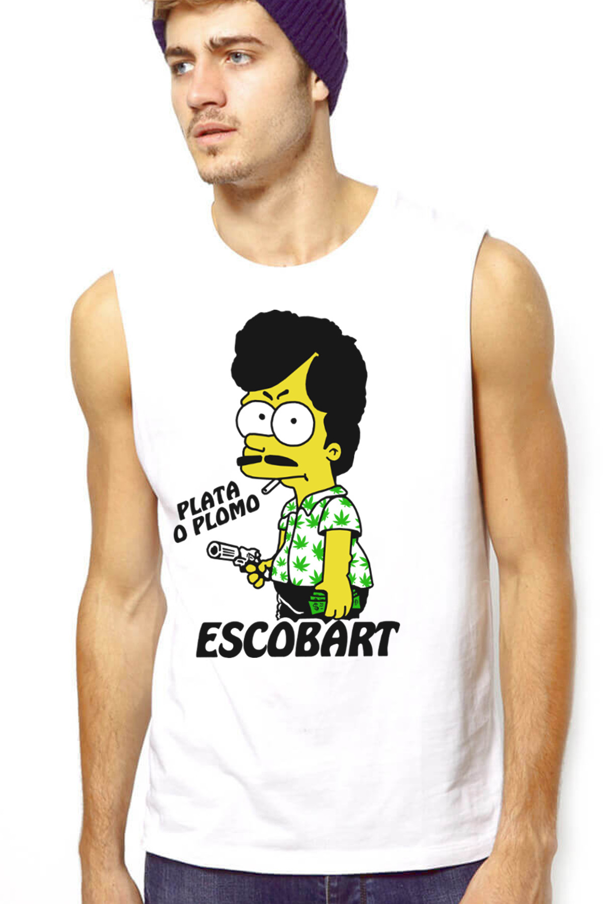 Escobart Beyaz Kesik Kol | Kolsuz Erkek T-shirt | Atlet