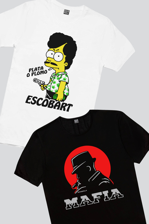 Rock & Roll - Escobart, Mafya Silüet Erkek Tişört 2'li Eko Paket