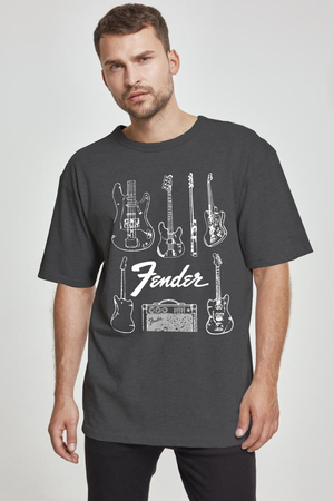  - Fender Gitar Antrasit Oversize Kısa Kollu Erkek T-shirt