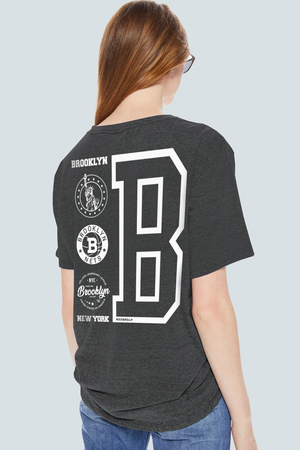  - Brooklyn Logo Oversize Arka Baskılı Antrasit Kısa Kollu Kadın T-shirt