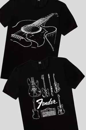 Rock & Roll - Fender Gitar, Gitarımın Telleri Erkek Tişört 2'li Eko Paket