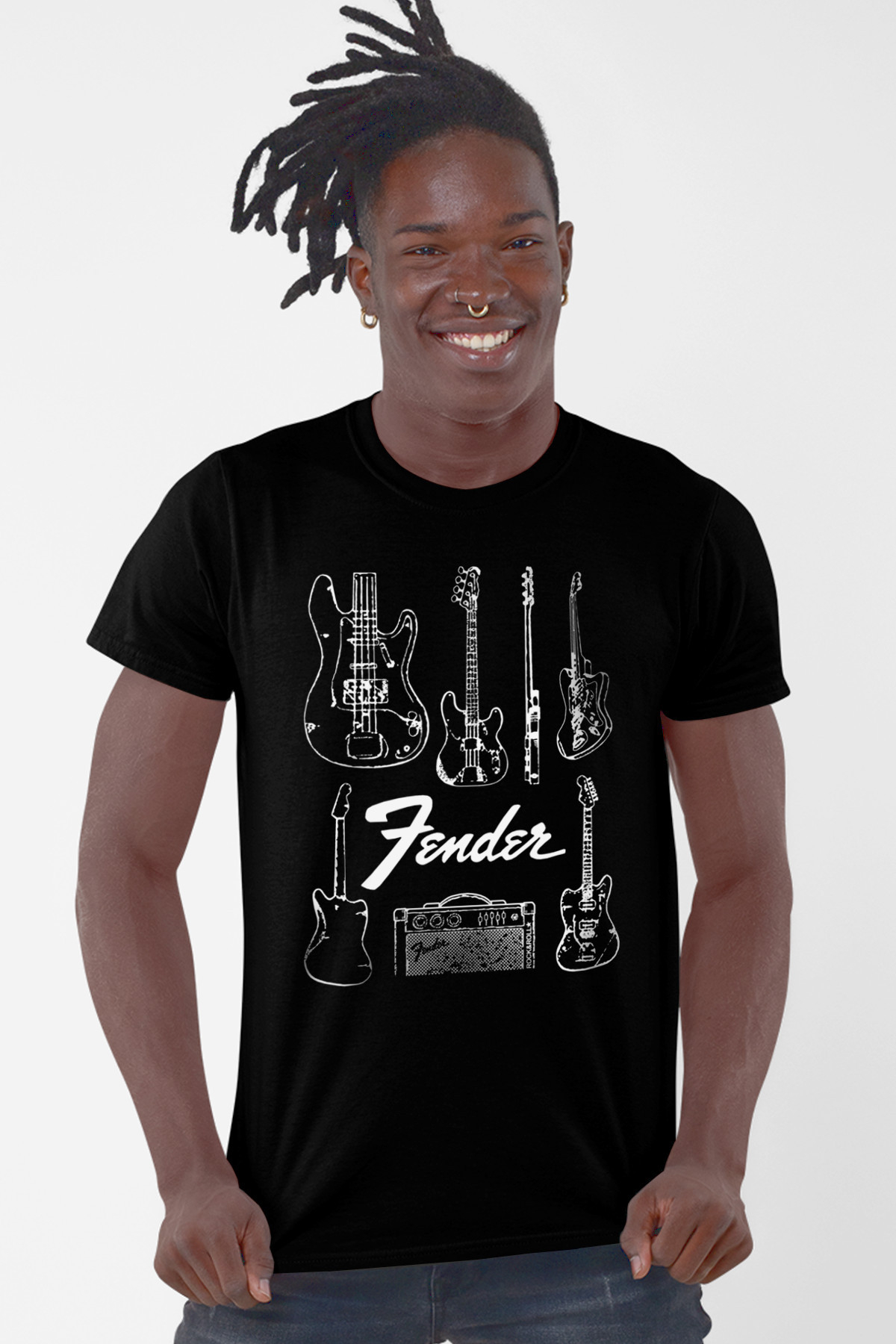 Fender Gitar Siyah Kısa Kollu Erkek T-shirt