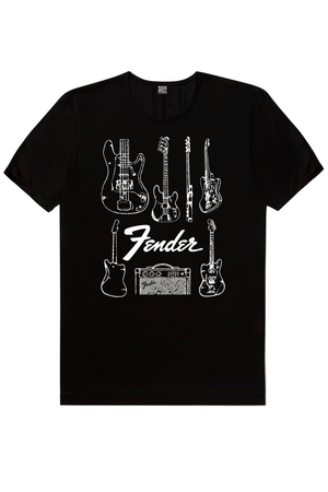 Fender Gitar Siyah Kısa Kollu Erkek T-shirt - Thumbnail