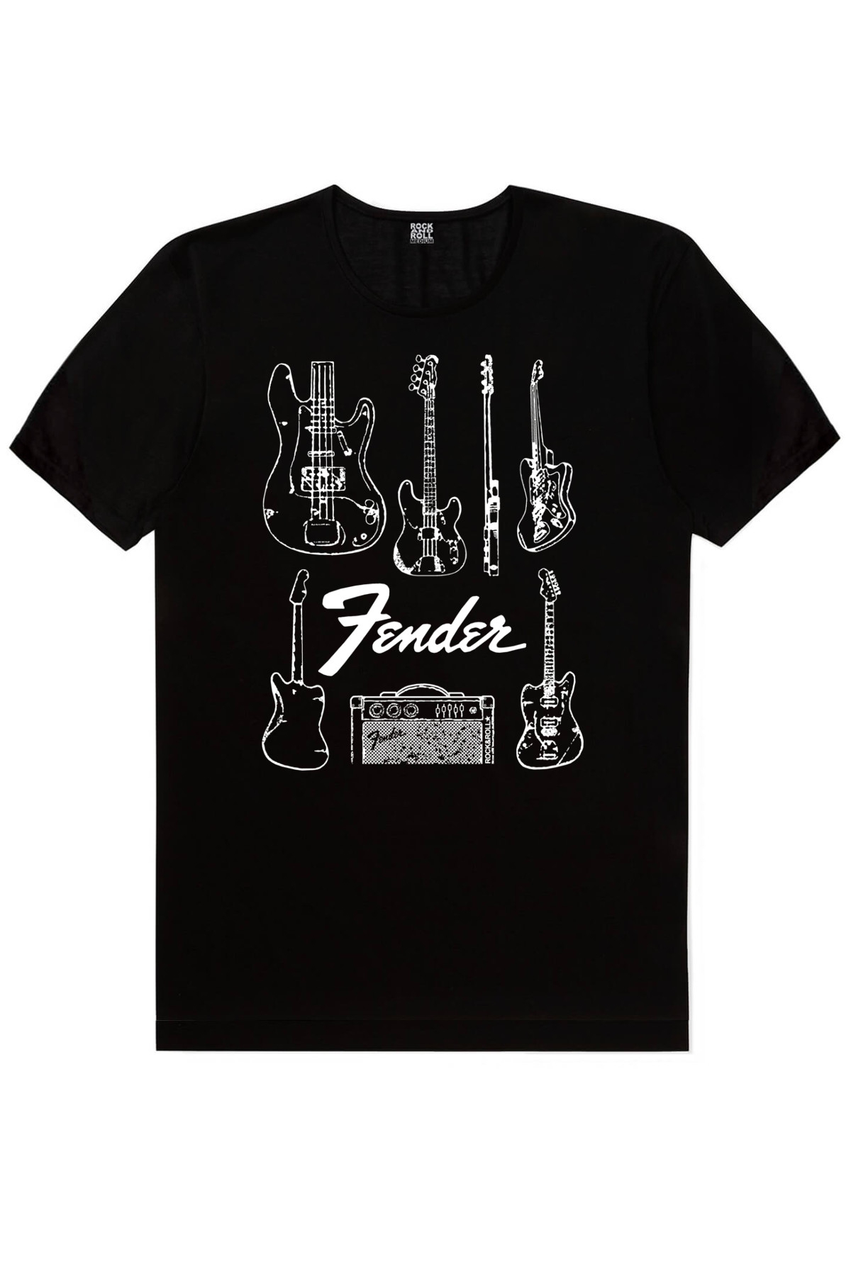 Fender Gitar Siyah Kısa Kollu Erkek T-shirt