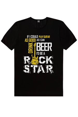 Gitar Rock Star Siyah Kısa Kollu Erkek T-shirt - Thumbnail