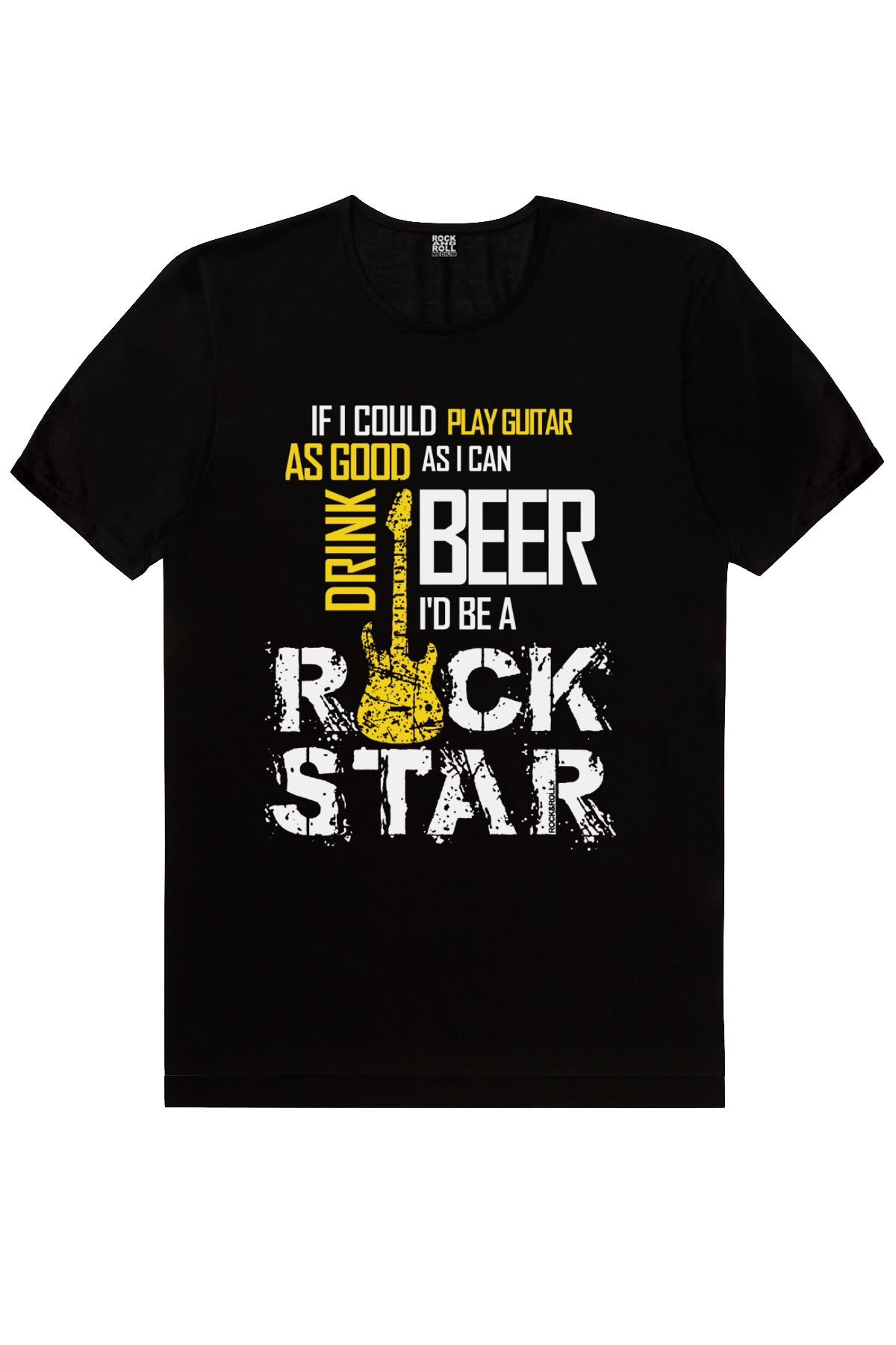 Gitar Rock Star Siyah Kısa Kollu Erkek T-shirt