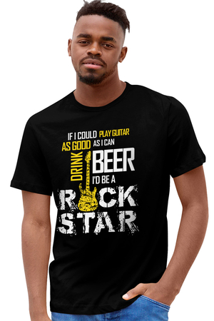 Rock & Roll - Gitar Rock Star Siyah Kısa Kollu Erkek T-shirt