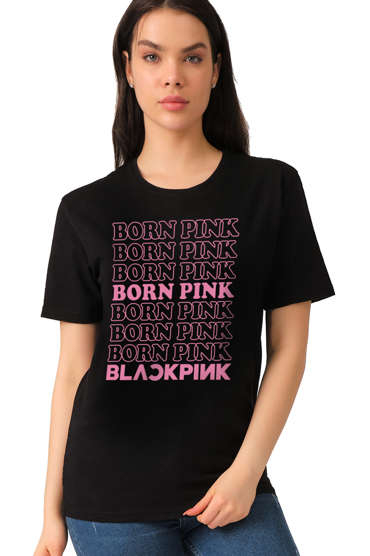 Pembe Doğan Blackpink Siyah Kısa Kollu Kadın T-shirt