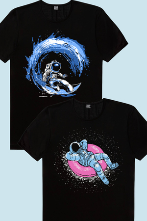 Rock & Roll - Galaktik Sörfcü, Havuzda Astronot Çocuk Tişört 2'li Eko Paket