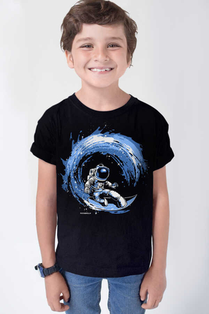 Rock & Roll - Galaktik Sörfcü Kısa Kollu Siyah Çocuk T-shirt