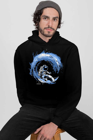  - Galaktik Sörfcü Siyah Kapüşonlu Erkek Sweatshirt