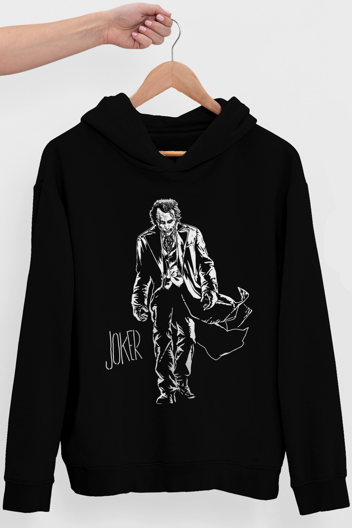 Paltolu Joker Siyah Kapüşonlu Erkek Sweatshirt