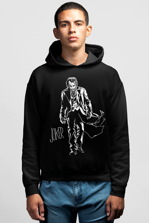 Rock & Roll - Paltolu Joker Siyah Kapüşonlu Erkek Sweatshirt