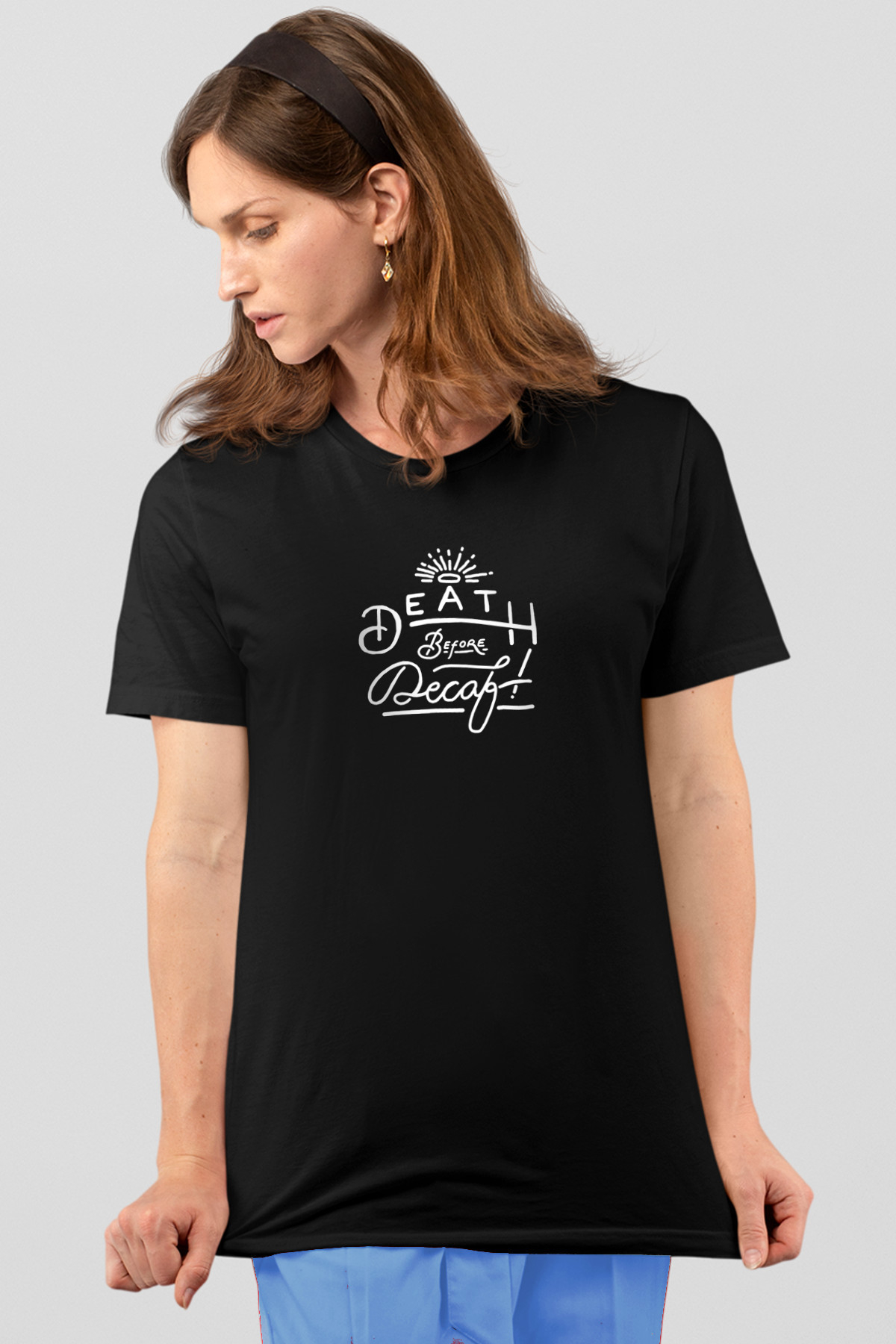 Alın Yazısı Ön ve Arka Baskılı Siyah Kısa Kollu Kadın T-shirt
