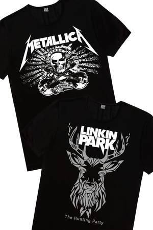Rock & Roll - Geometrik Geyik, Metallica Kurukafa Kadın 2'li Eko Paket T-shirt